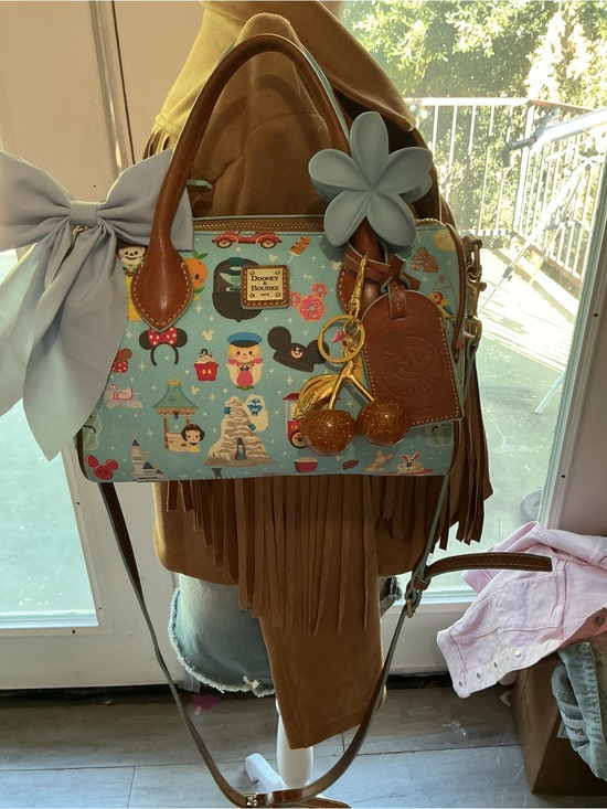 Dooney & Bourke Handbags - Dooney & Bourke Light Blue Novelty Print Satchel with Brown Trim